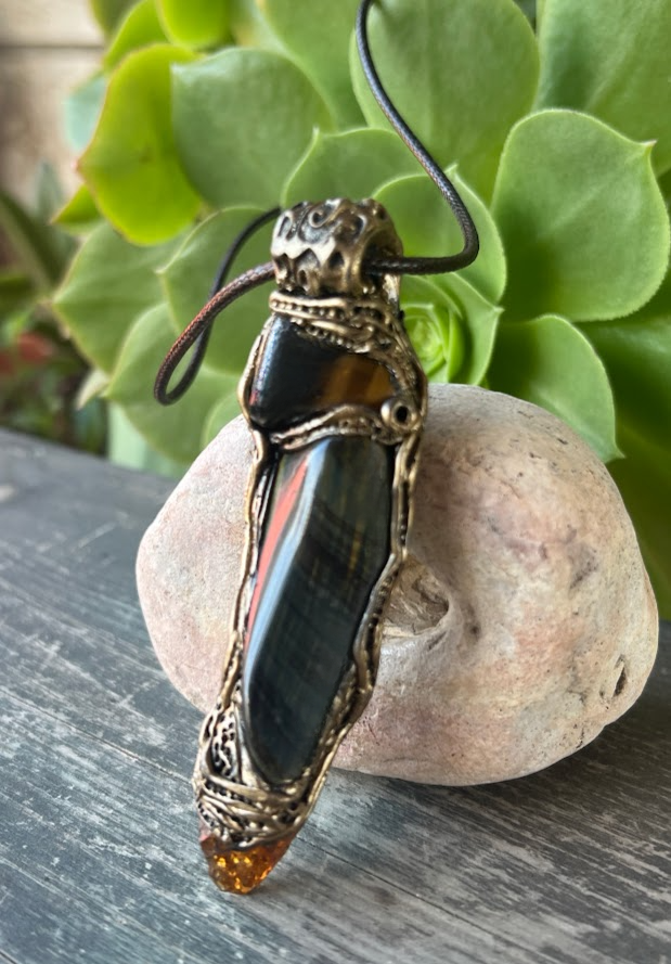 Tiger's Eye & Citrine Crystal Pendant Necklace