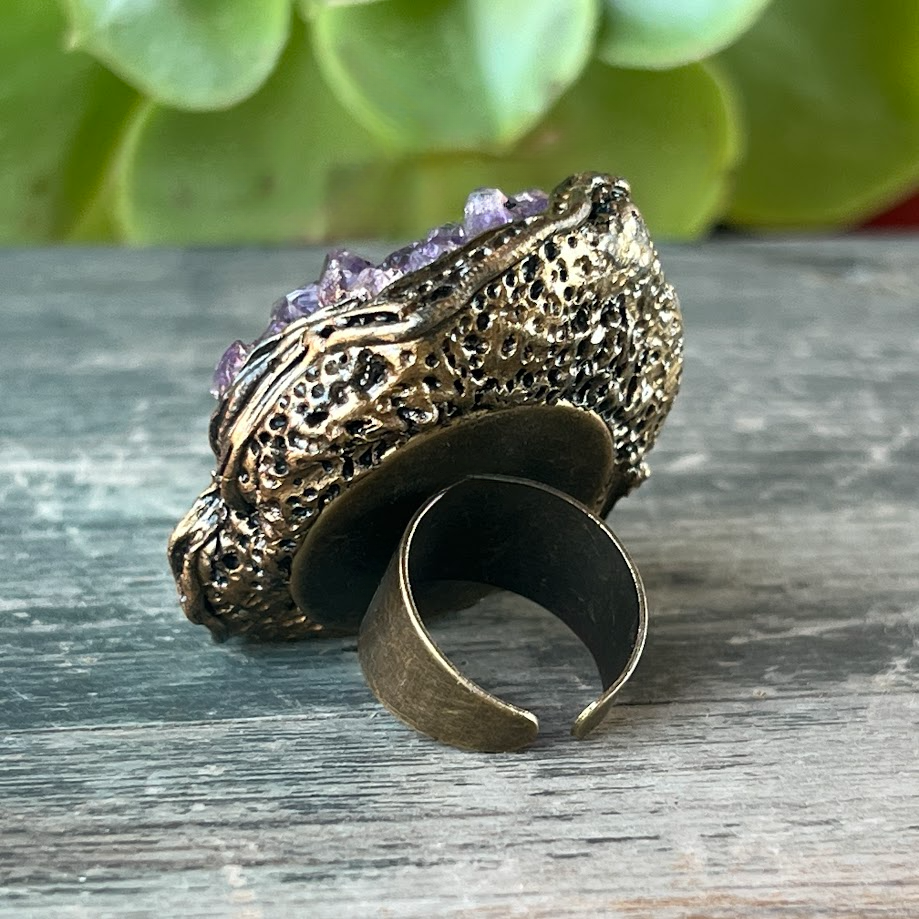 Chunky Amethyst Geode Ring - Statement Crystal Jewelry