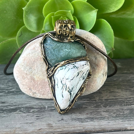 Large Green Crystal Pendant Necklace with Aventurine and Tree Agate