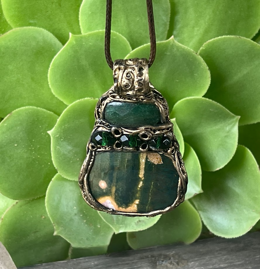 Jade Pendant Necklace with Green Ocean Jasper - Healing Crystal Jewelry