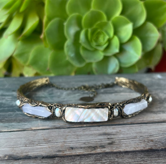 Natural Stone Choker: Mother of Pearl, Quartz, Baroque Pearls