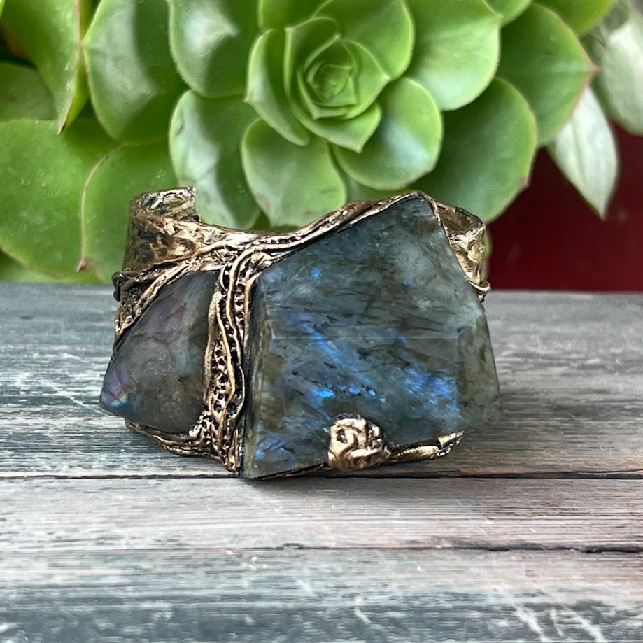 Chunky Labradorite Cuff Bracelet - Statement Gemstone Jewelry