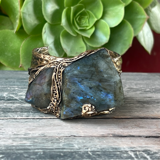 Chunky Labradorite Cuff Bracelet - Statement Gemstone Jewelry