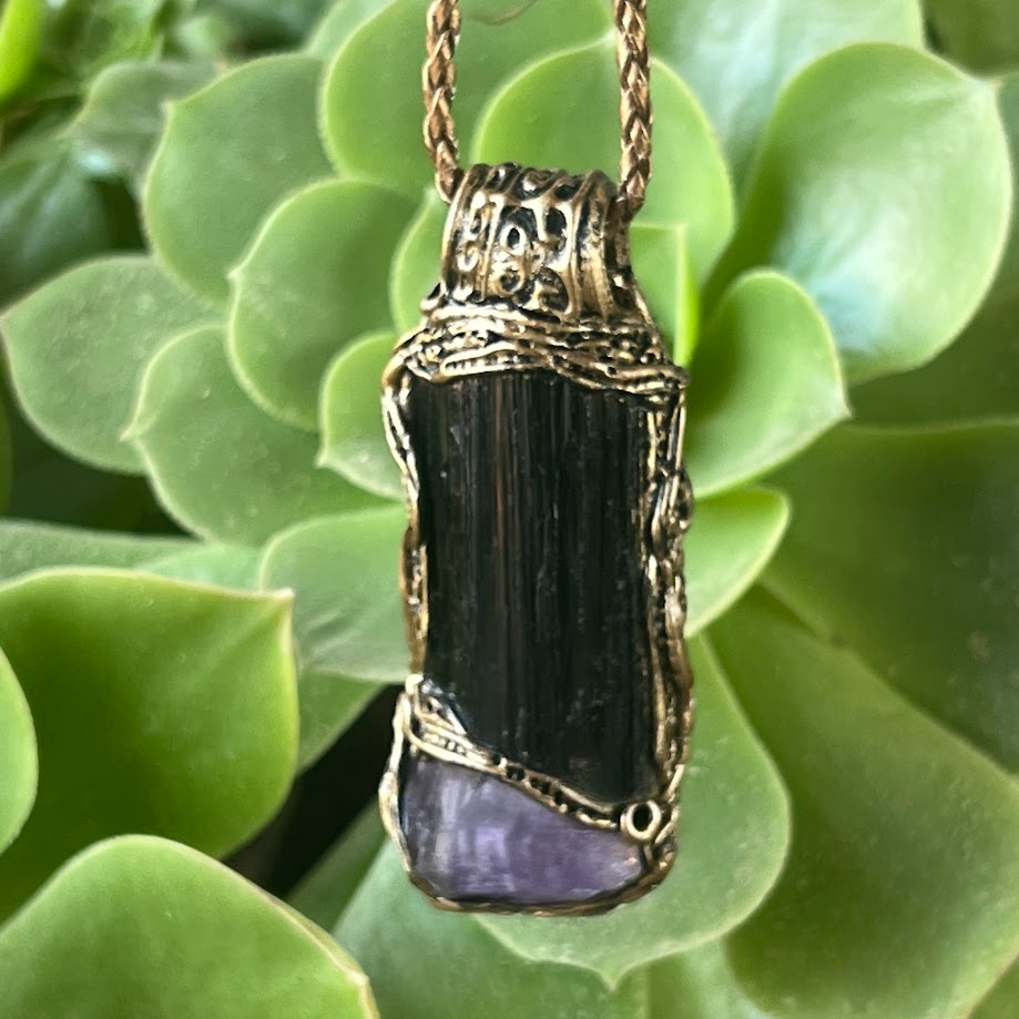 Empath Protection Amulet with Black Tourmaline & Amethyst Necklace - Spiritual Jewelry Gift