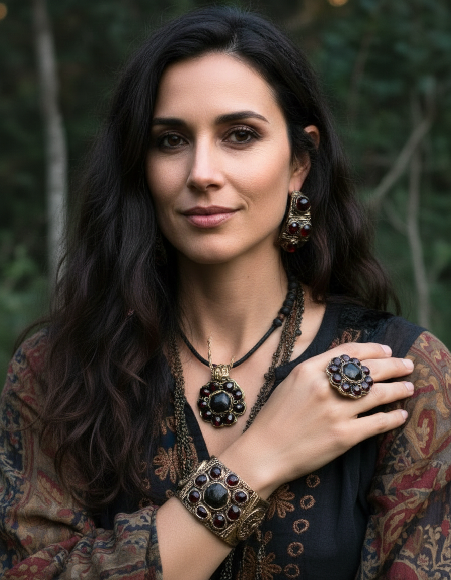 Chunky Garnet Hoop Earrings - Statement Crystal Jewelry