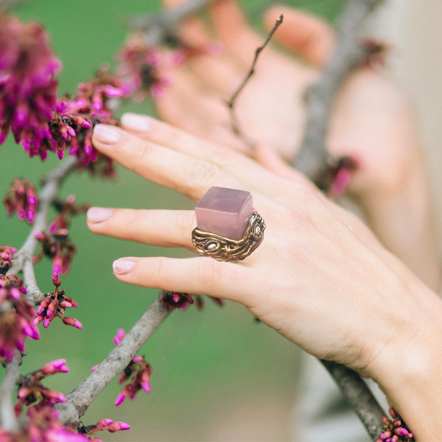 Rose Quartz Statement Ring, Large Pink Stone Chunky Cocktail Ring