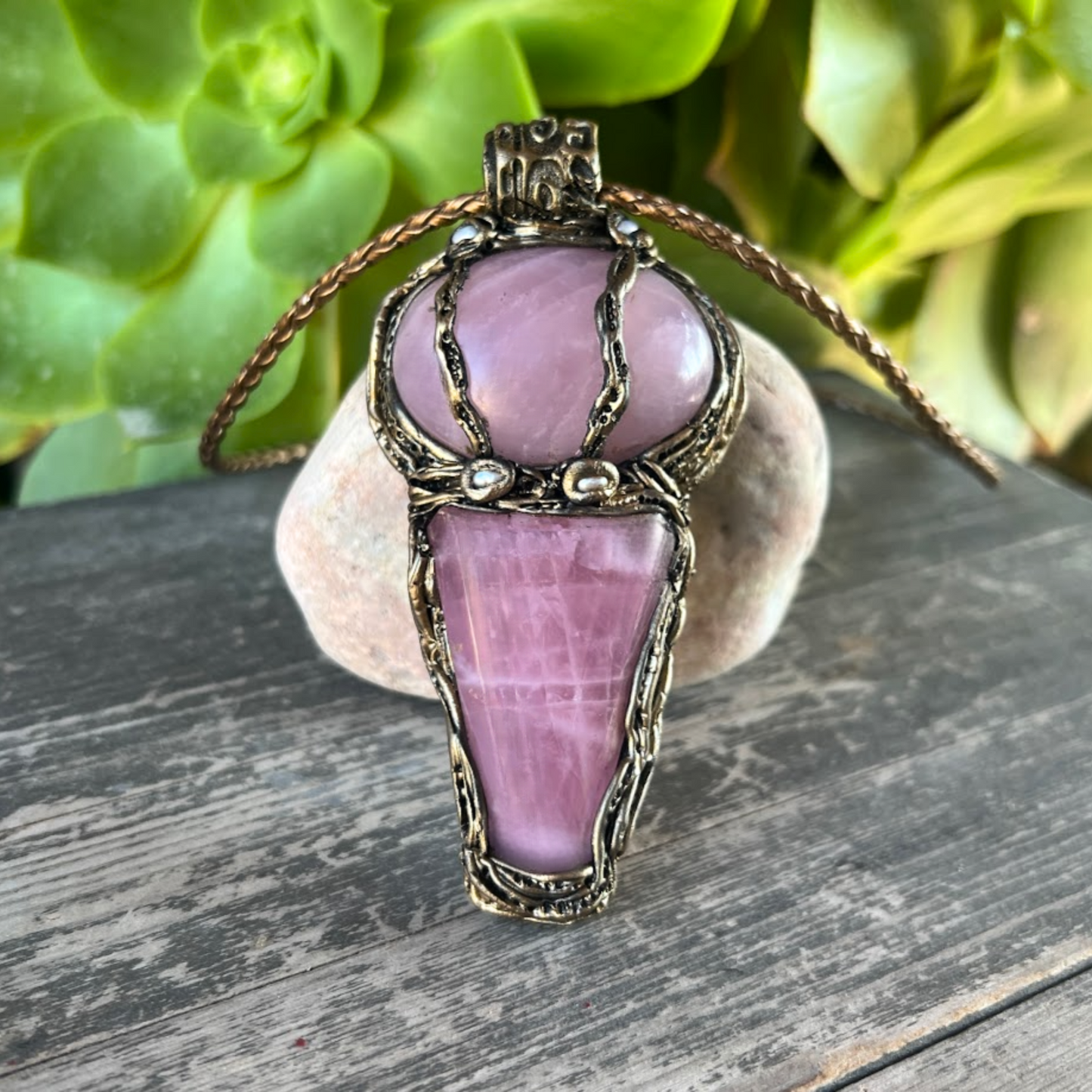 Rose Quartz Crystal Pendant Necklace - Boho Statement Gemstone Jewelry