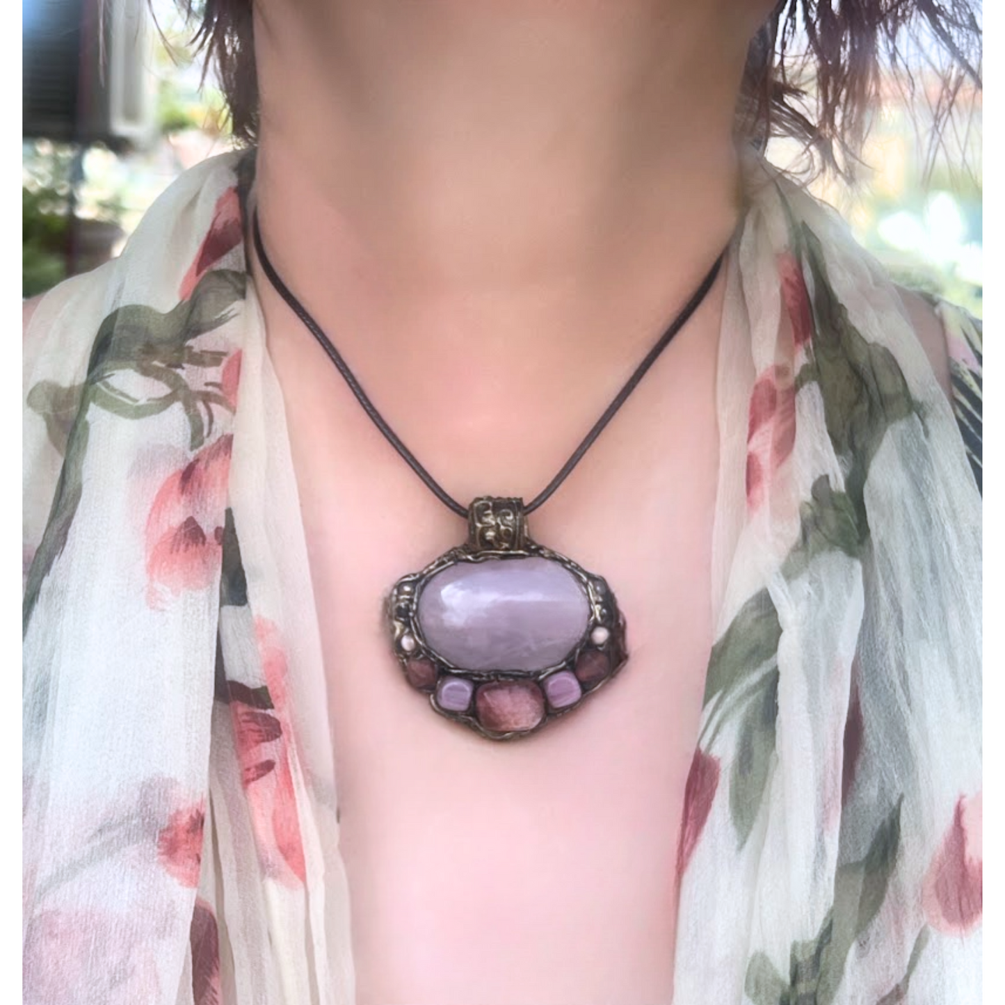 Rose & Cherry Quartz pendant necklace, Unique Gift for Her