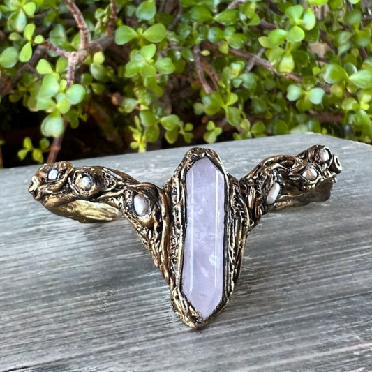 Rose Quartz Pearls Cuff Bracelet - Healing Crystal Jewelry for Women