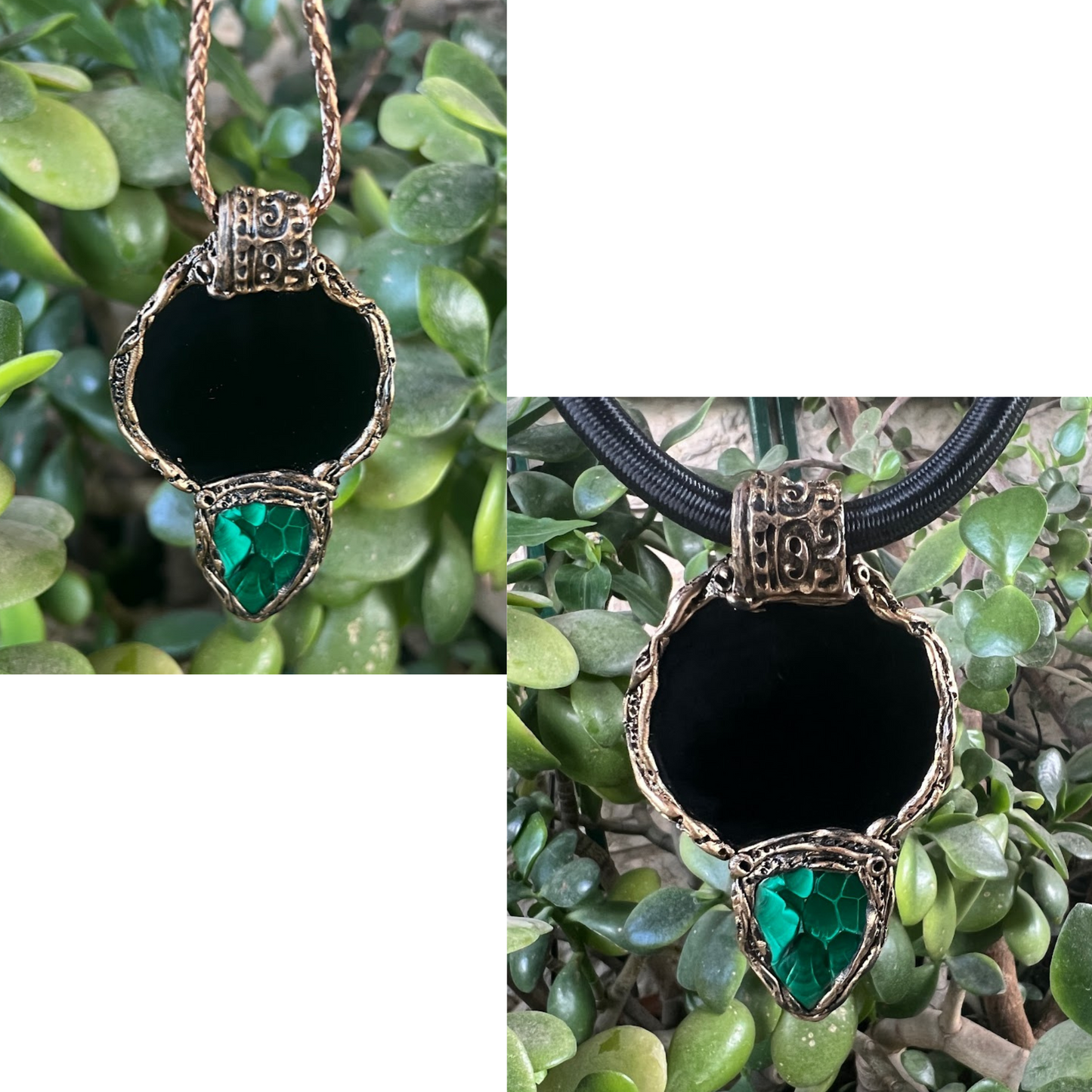 Green Malachite and Black Obsidian Protection Pendant Necklace