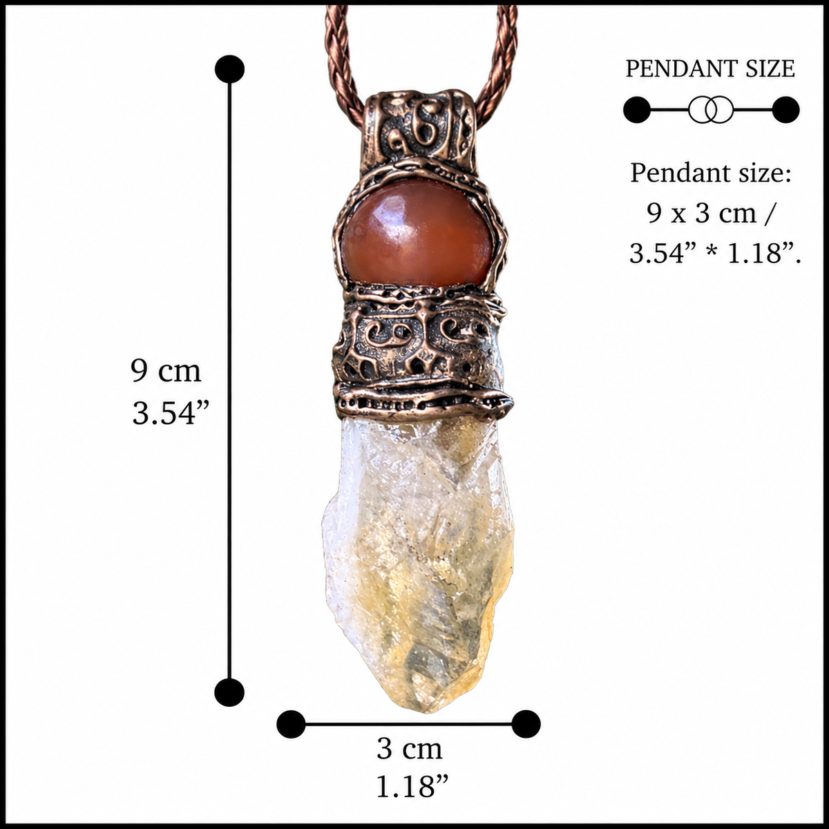 Natural Citrine & Carnelian Pendant Necklace – Large Raw Crystal Amulet.