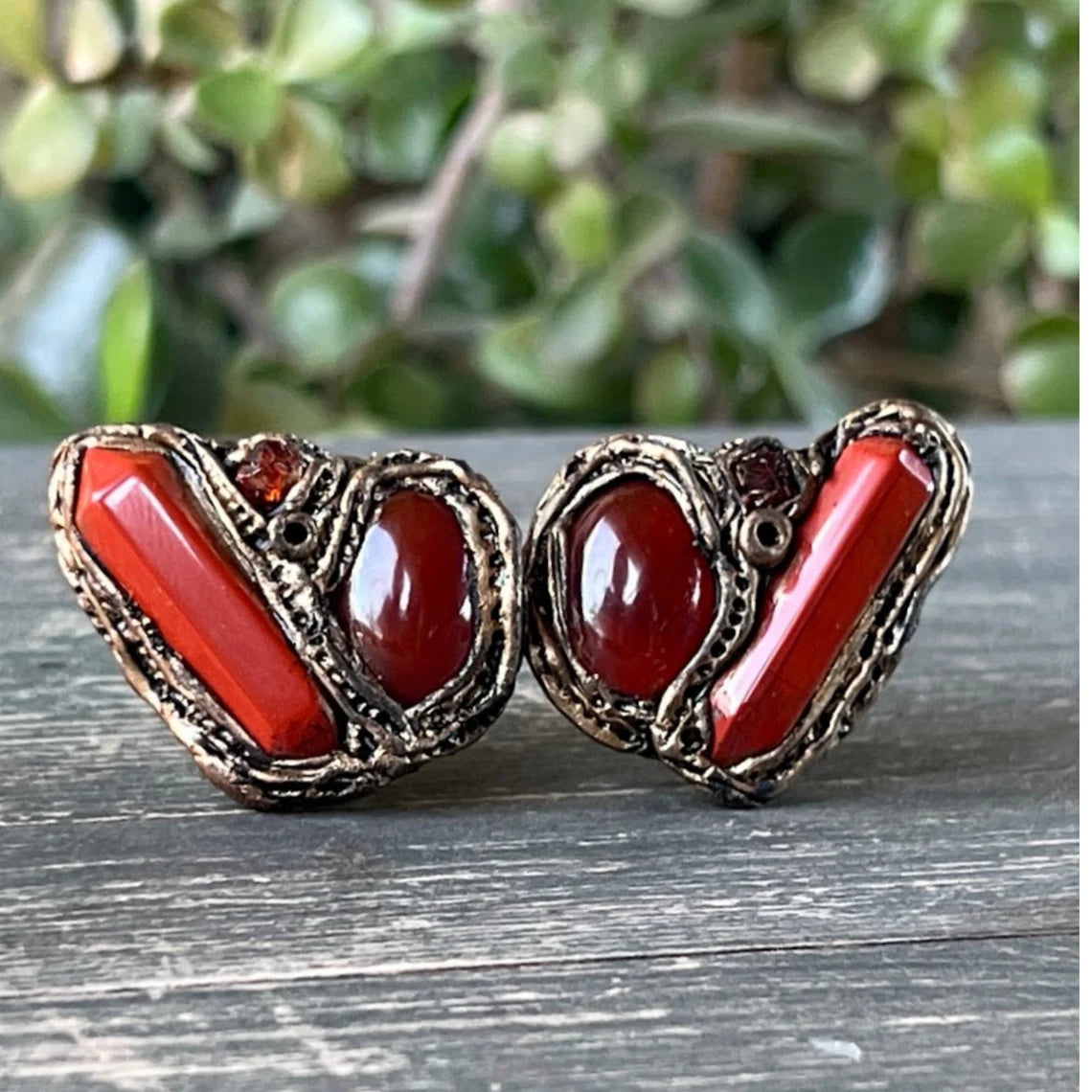 Carnelian & Red Jasper Statement Earrings - Gemstone Clip On