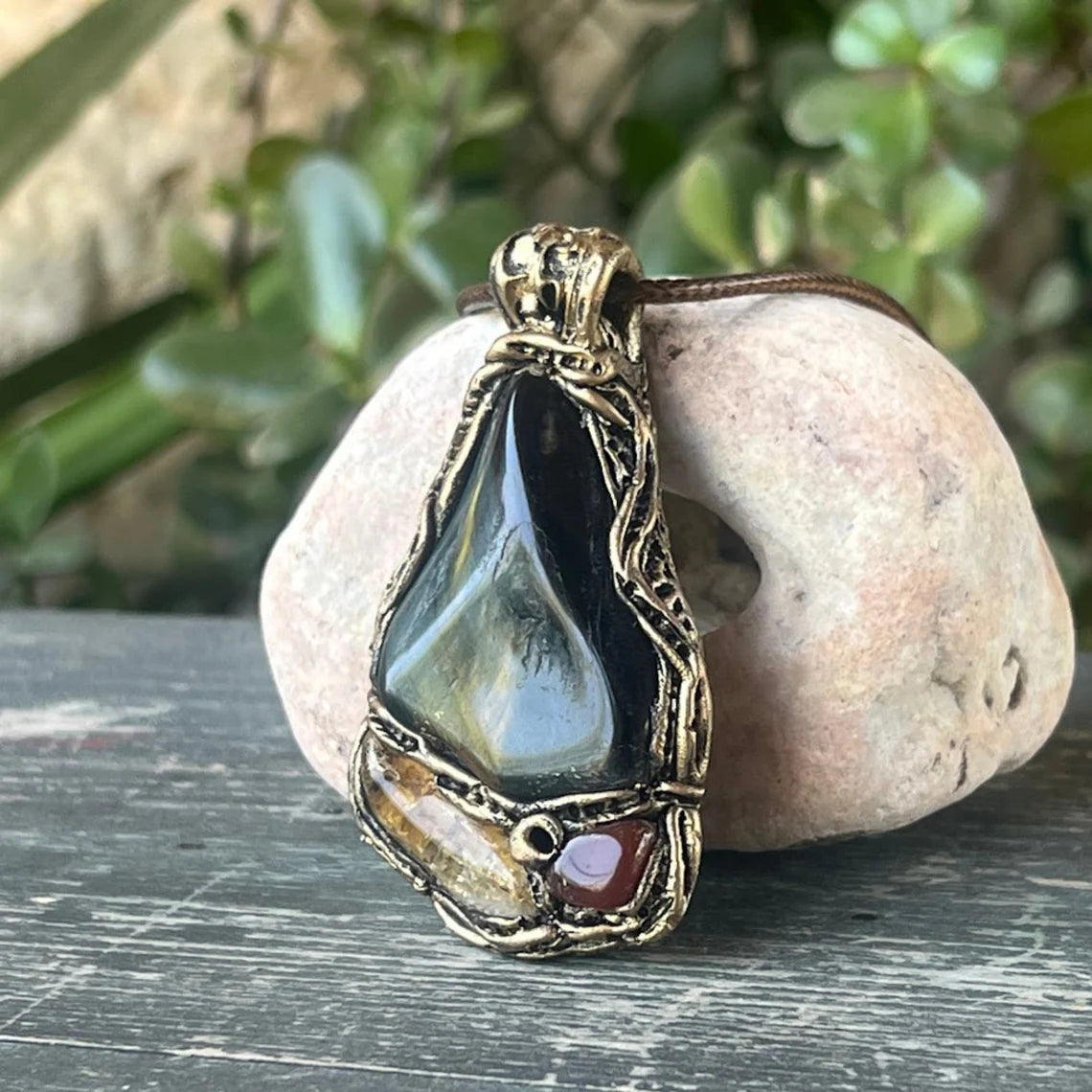 Tigers Eye Carnelian Citrine Necklace - Healing Crystal Pendant