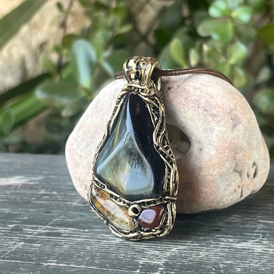 Tigers Eye Carnelian Citrine Necklace - Healing Crystal Pendant