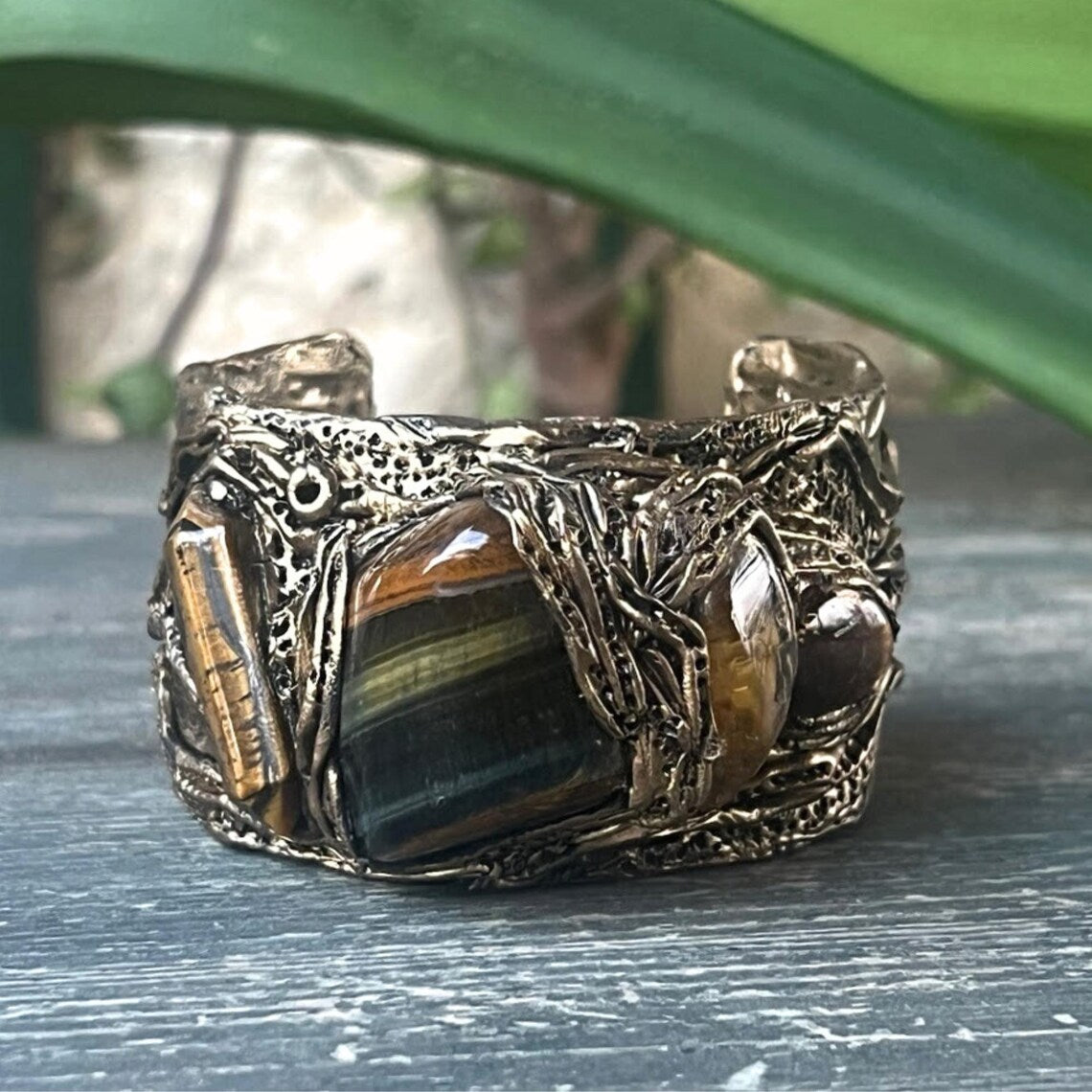 Tiger Eye & Citrine Bracelet - Statement Gemstone Cuff