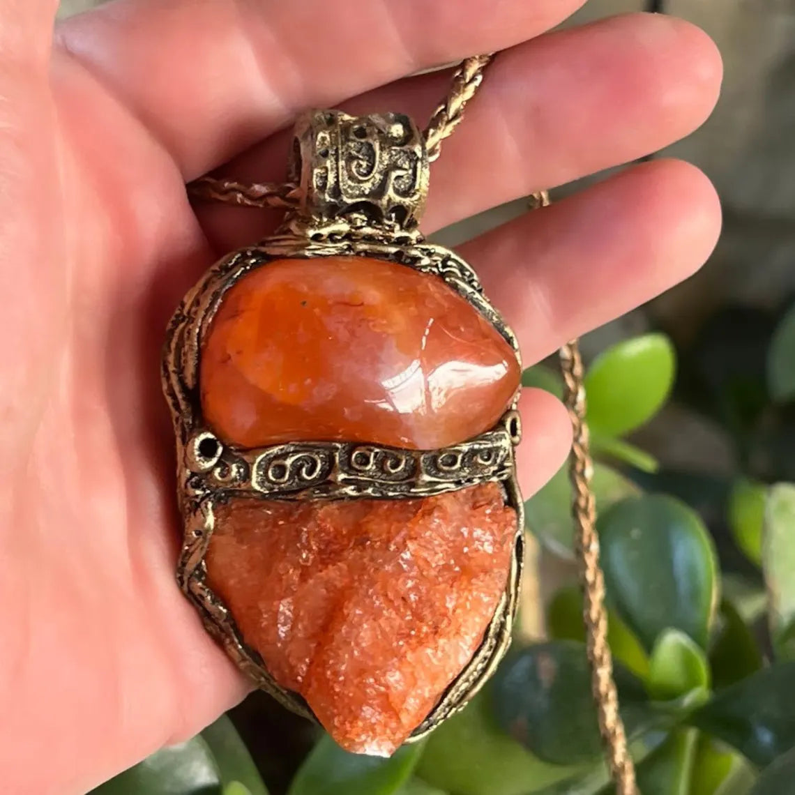 Orange Carnelian & Calcite Necklace, Statement Chunky Gemstone Jewelry