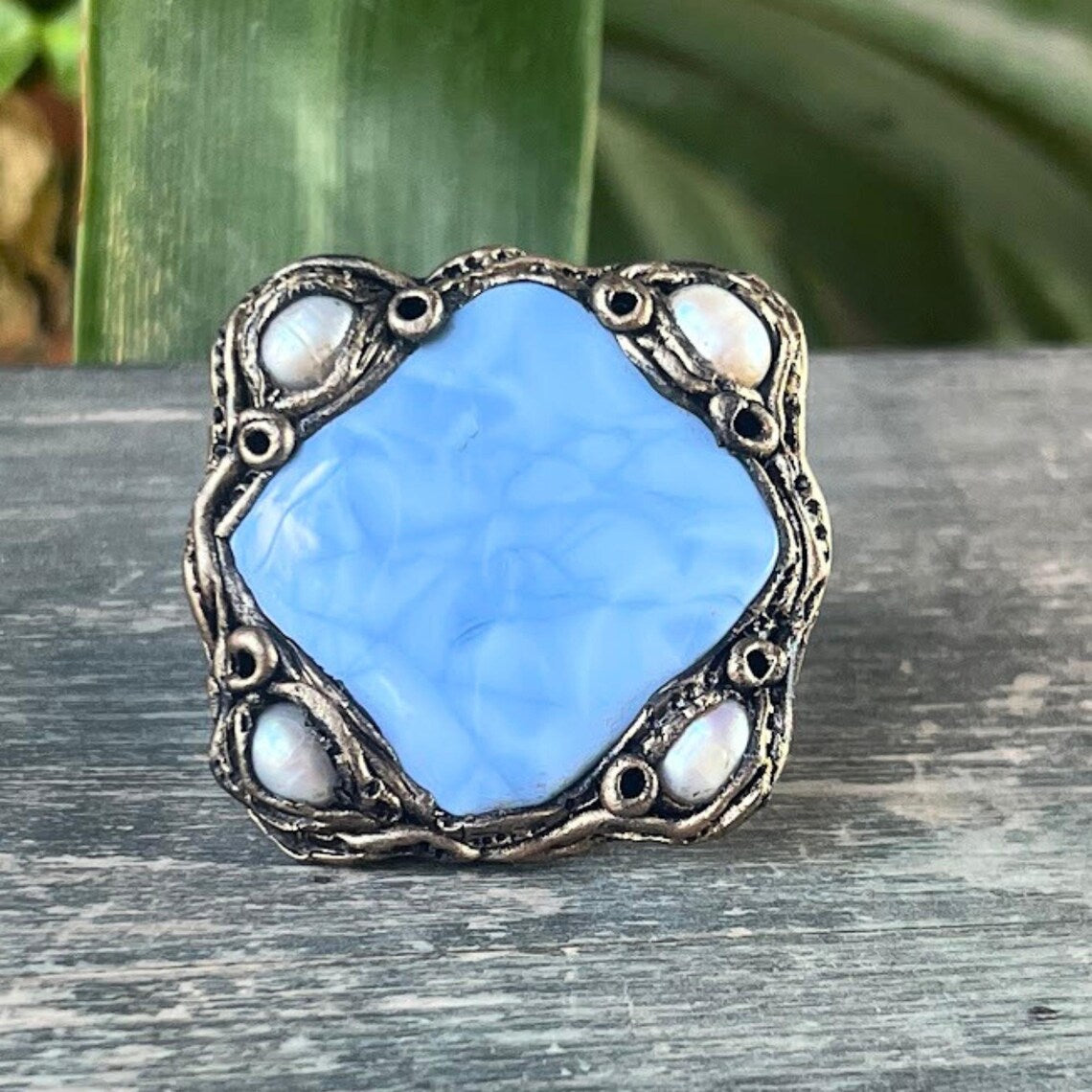 Blue Opal Statement Ring, Chunky Gemstone Cocktail Ring