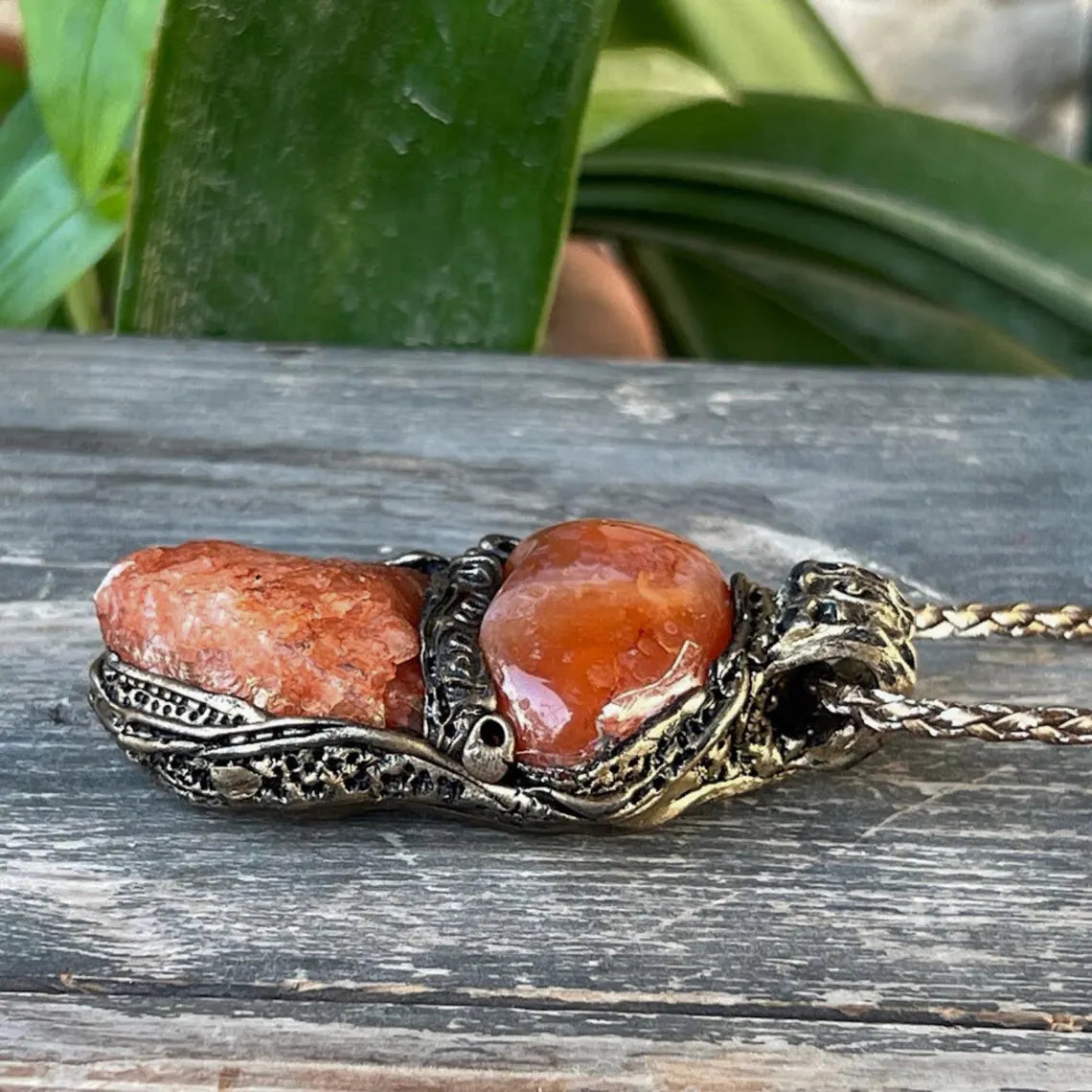 Orange Carnelian & Calcite Necklace, Statement Chunky Gemstone Jewelry