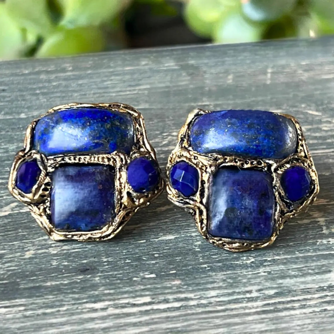 Lapis Lazuli Blue Clip on Earrings