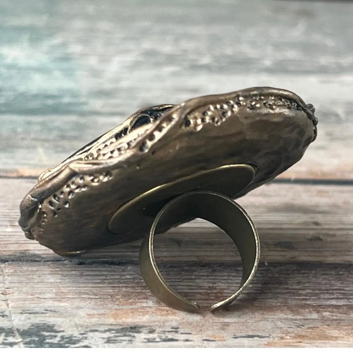 Chunky Black White Round Gemstone Ring with Hawkeye & Howlite - Bold Cocktail Statement