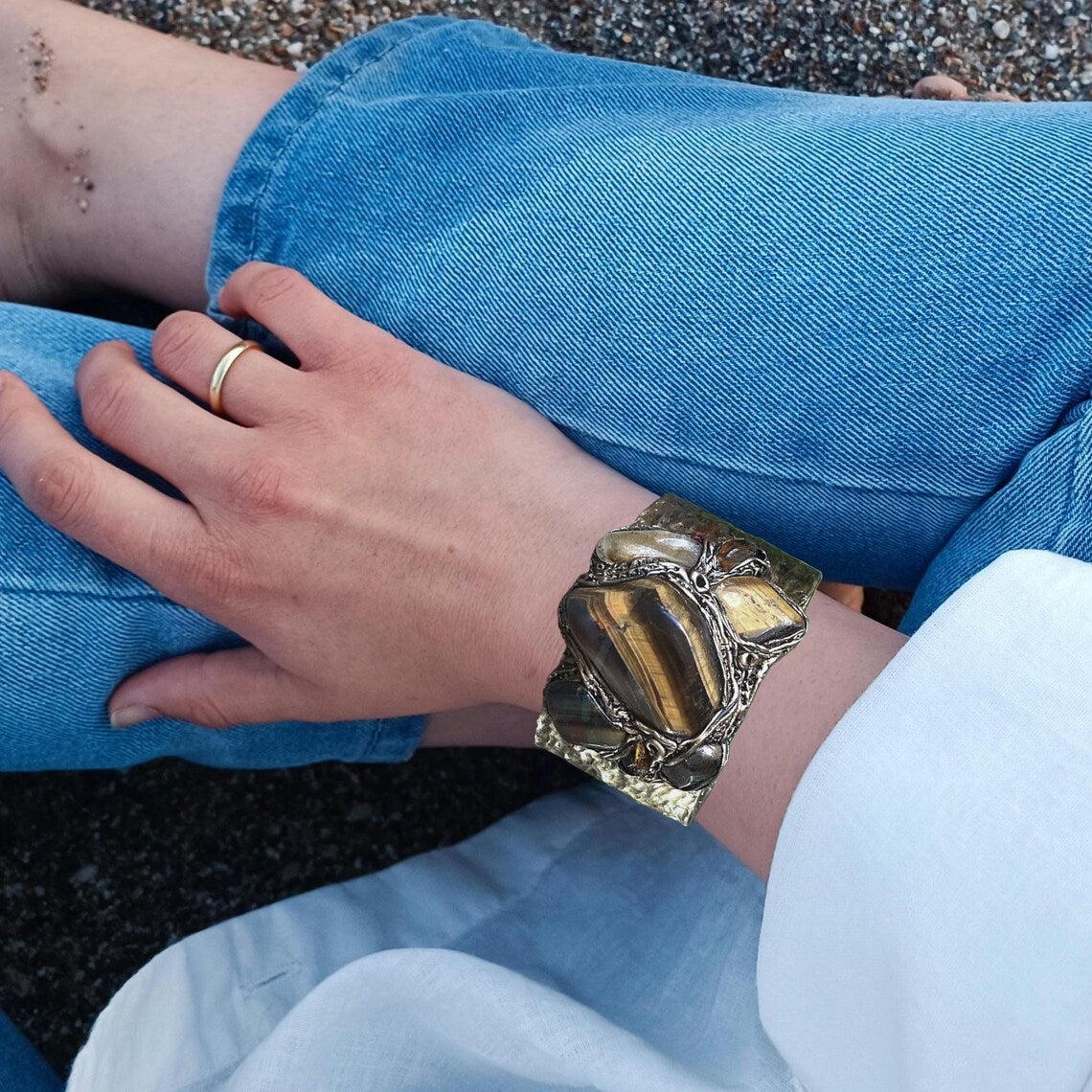 Tiger Eye & Citrine Bracelet - Statement Gemstone Cuff