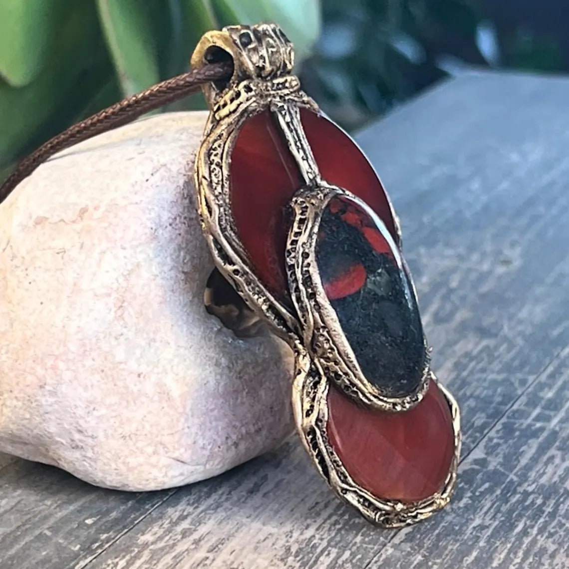Gemstone Carnelian Jasper Pendant Necklace - Unique Red Crystal Statement Jewelry