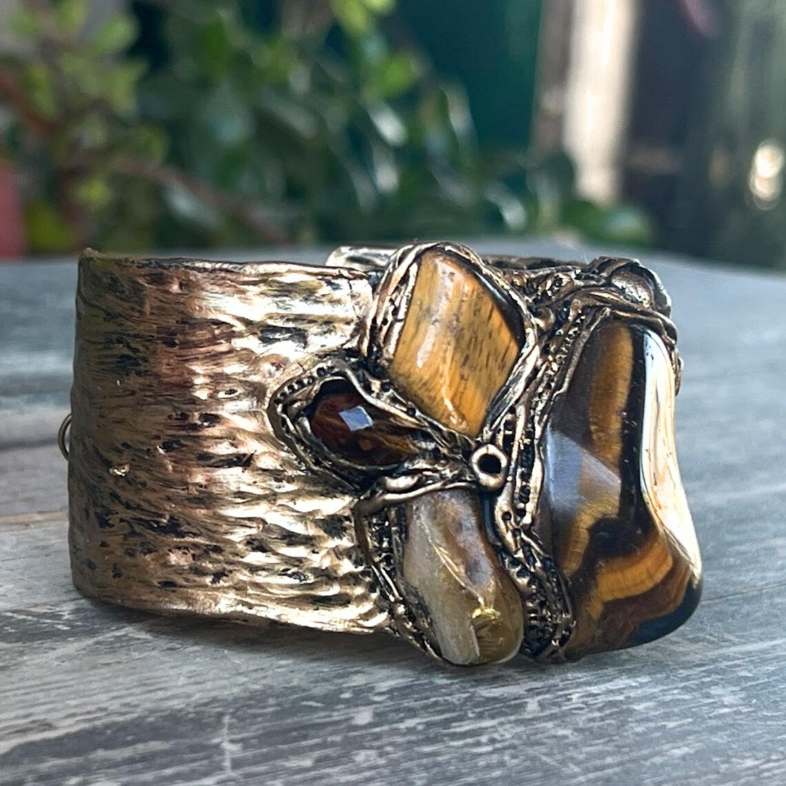 Tiger Eye & Citrine Bracelet - Statement Gemstone Cuff