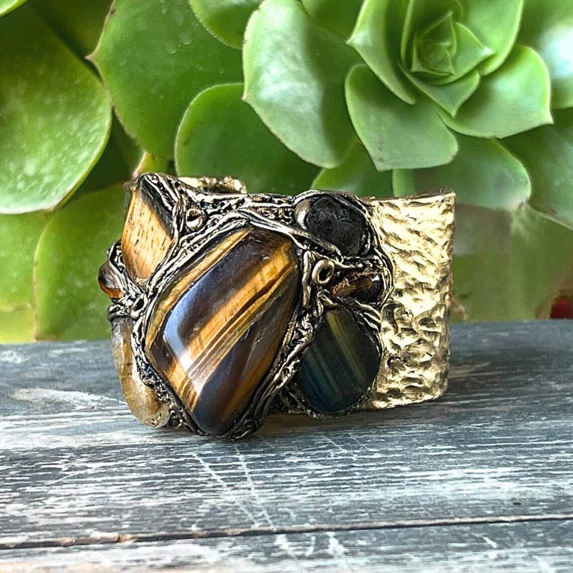 Tiger Eye & Citrine Bracelet - Statement Gemstone Cuff