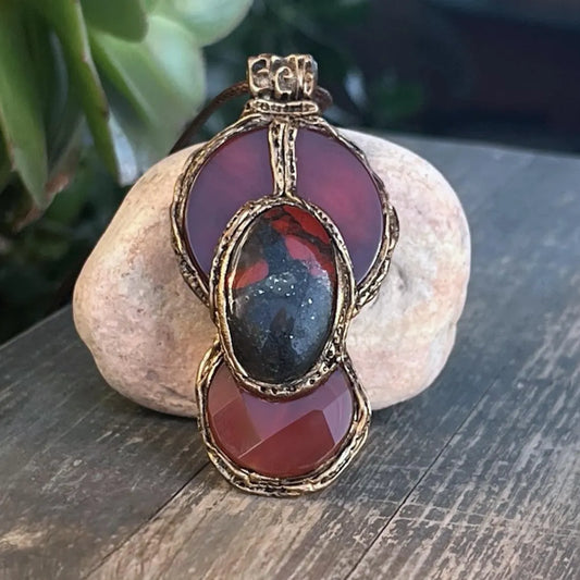 Gemstone Carnelian Jasper Pendant Necklace - Unique Red Crystal Statement Jewelry