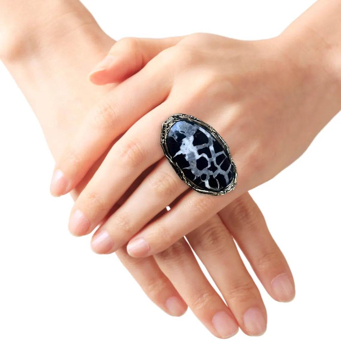 Obsidian Septarian Necklace, Empath Protection Pendant, Black and White Jewelry