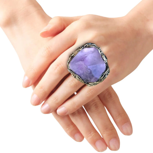 Chunky Amethyst Ring - Big Bold Statement Cocktail Jewelry