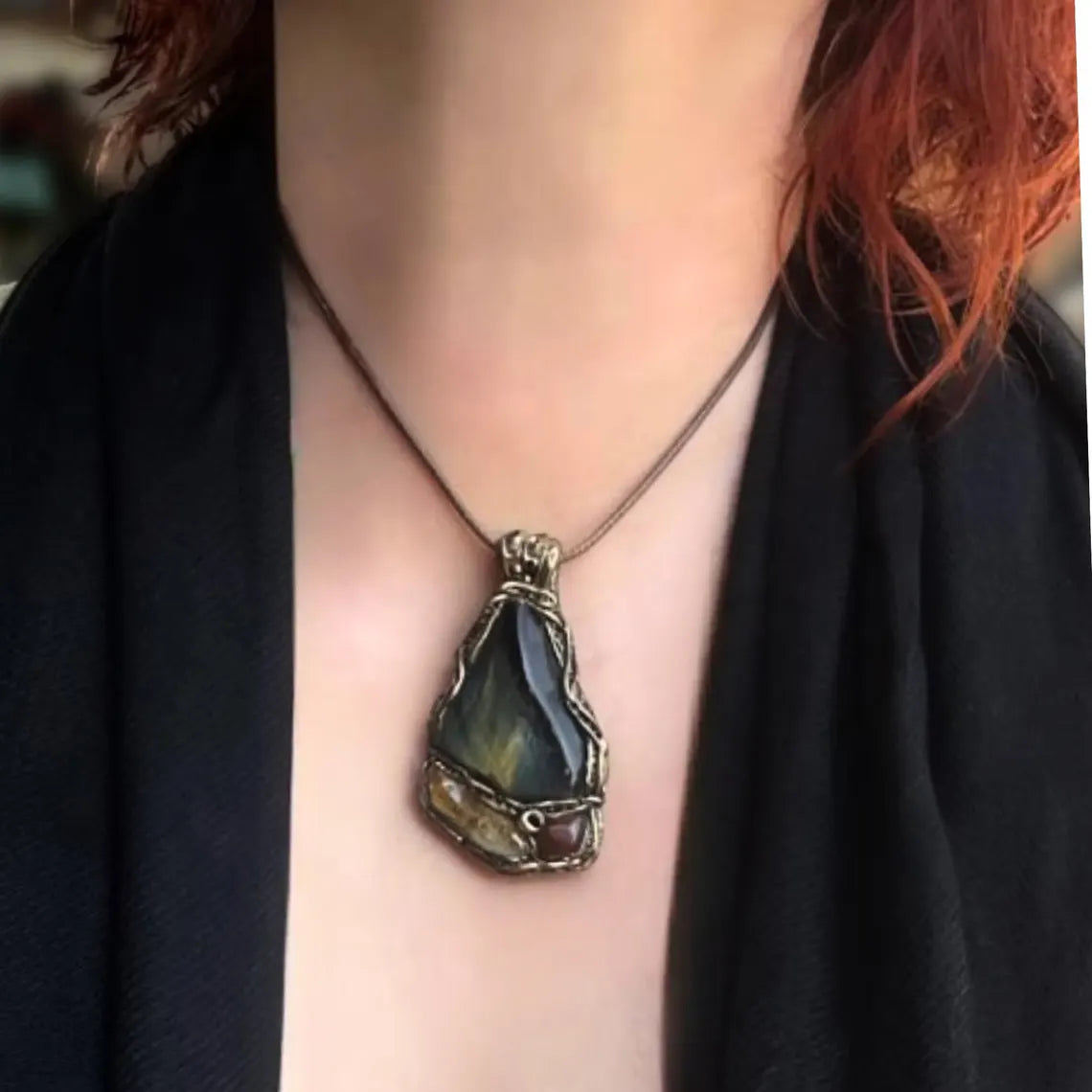 Tigers Eye Carnelian Citrine Necklace - Healing Crystal Pendant