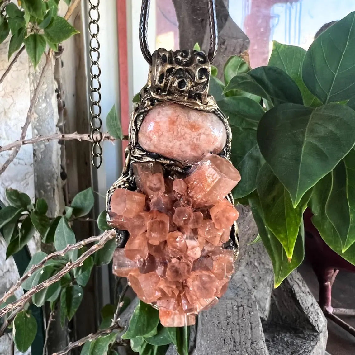 Sunstone & Aragonite Gemstone Necklace - Healing Crystal Pendant