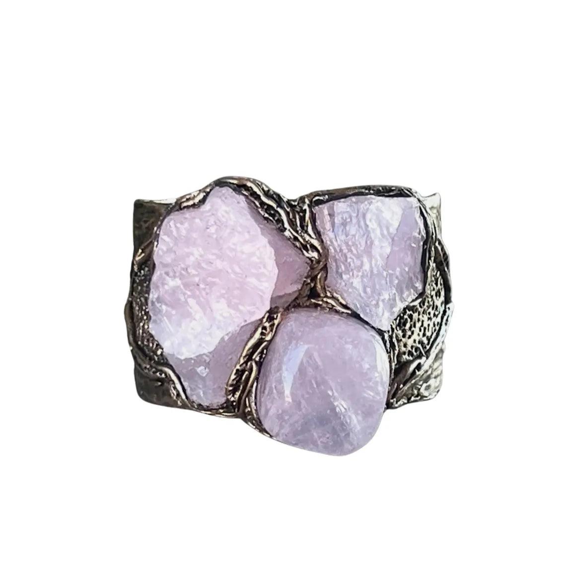 Chunky Rose Quartz Cuff Bracelet, Gemstone Statement Jewelry