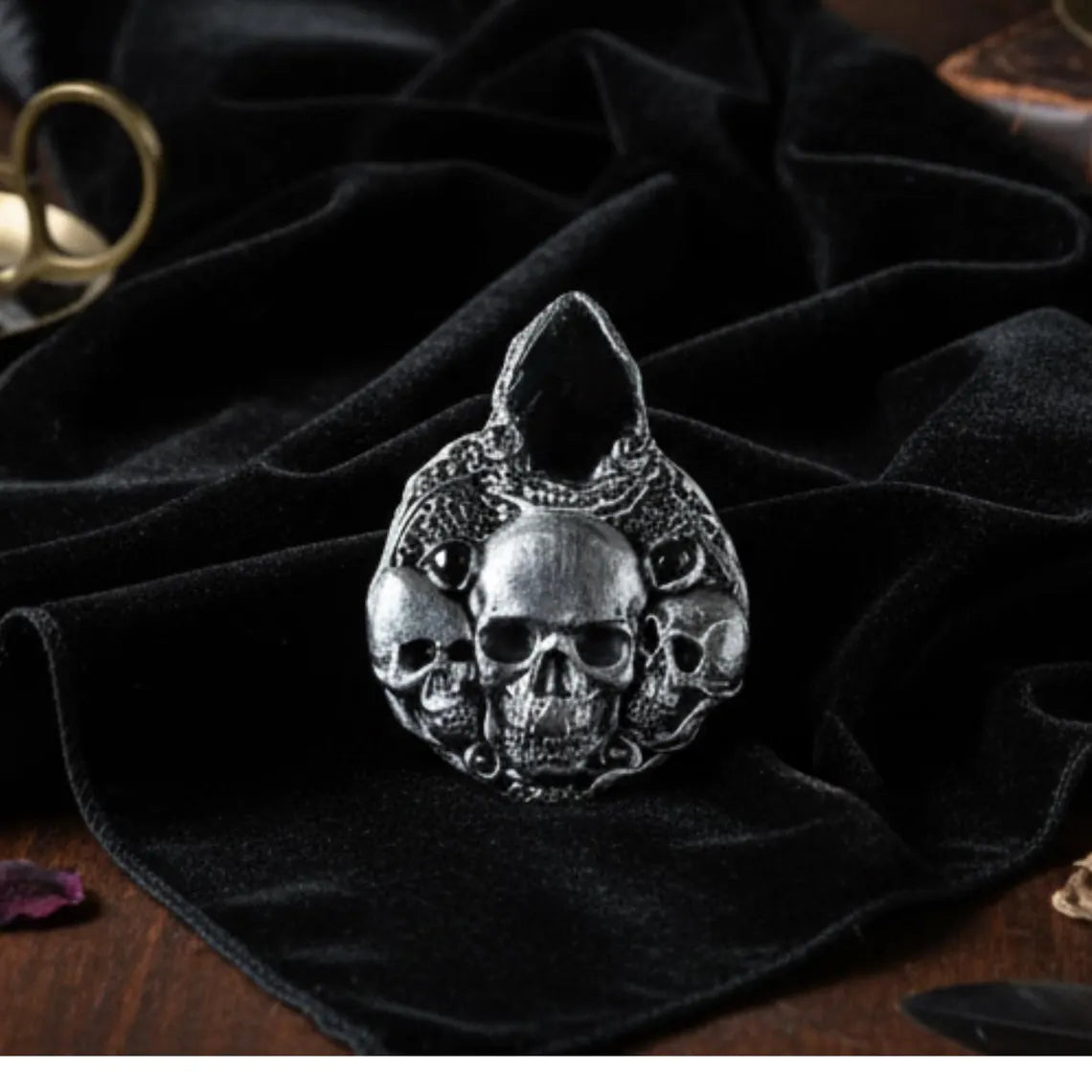 Skull Obsidian Large Brooch | Gothic Statement Jewelry