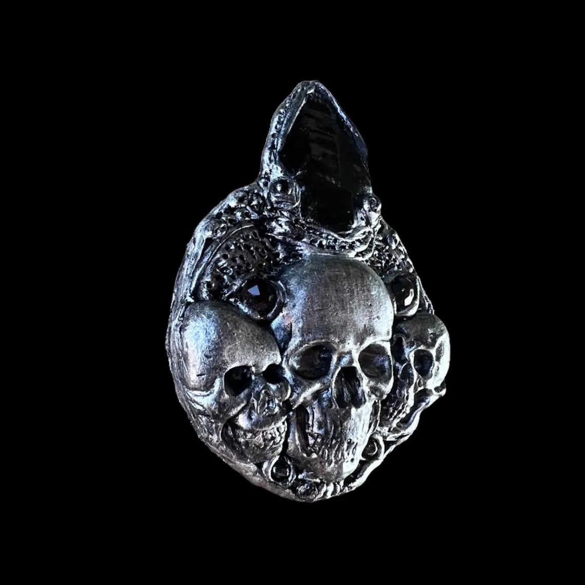Skull Obsidian Large Brooch | Gothic Statement Jewelry