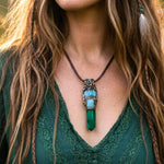 Malachite, Aventurine & Fluorite Necklace – Green Crystal Point Pendant Amulet