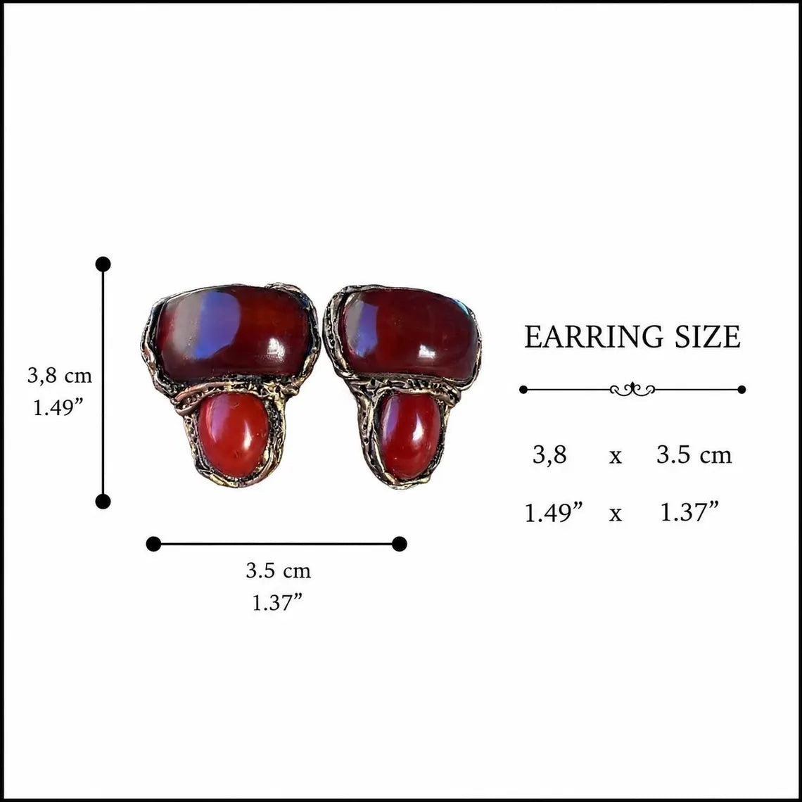 Natural Carnelian large clip-on statement earrings with bold orange-red gemstones.