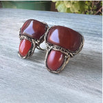 Natural Carnelian large clip-on statement earrings with bold orange-red gemstones.