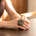 Amber & Ammonite Fossil Statement Ring