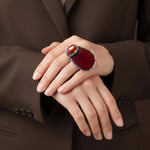 Chunky Carnelian Stone Ring - Bold Statement Cocktail Jewelry