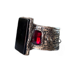 Black Onyx & Garnet Cubic Zirconia Wide Cuff Bracelet – Large Statement Jewelry