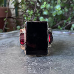 Black Onyx & Garnet Cubic Zirconia Wide Cuff Bracelet – Large Statement Jewelry