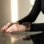 Black Onyx & Garnet Cubic Zirconia Wide Cuff Bracelet – Large Statement Jewelry