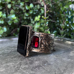 Black Onyx & Garnet Cubic Zirconia Wide Cuff Bracelet – Large Statement Jewelry