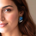 Aquamarine and Pearl Gemstone Earrings -  Light Blue Statement Clip-On Earrings
