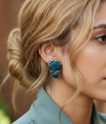 Handmade Blue Apatite clip on earrings.