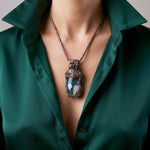 Green Flower Agate Pendant Necklace-  Healing Crystal Amulet