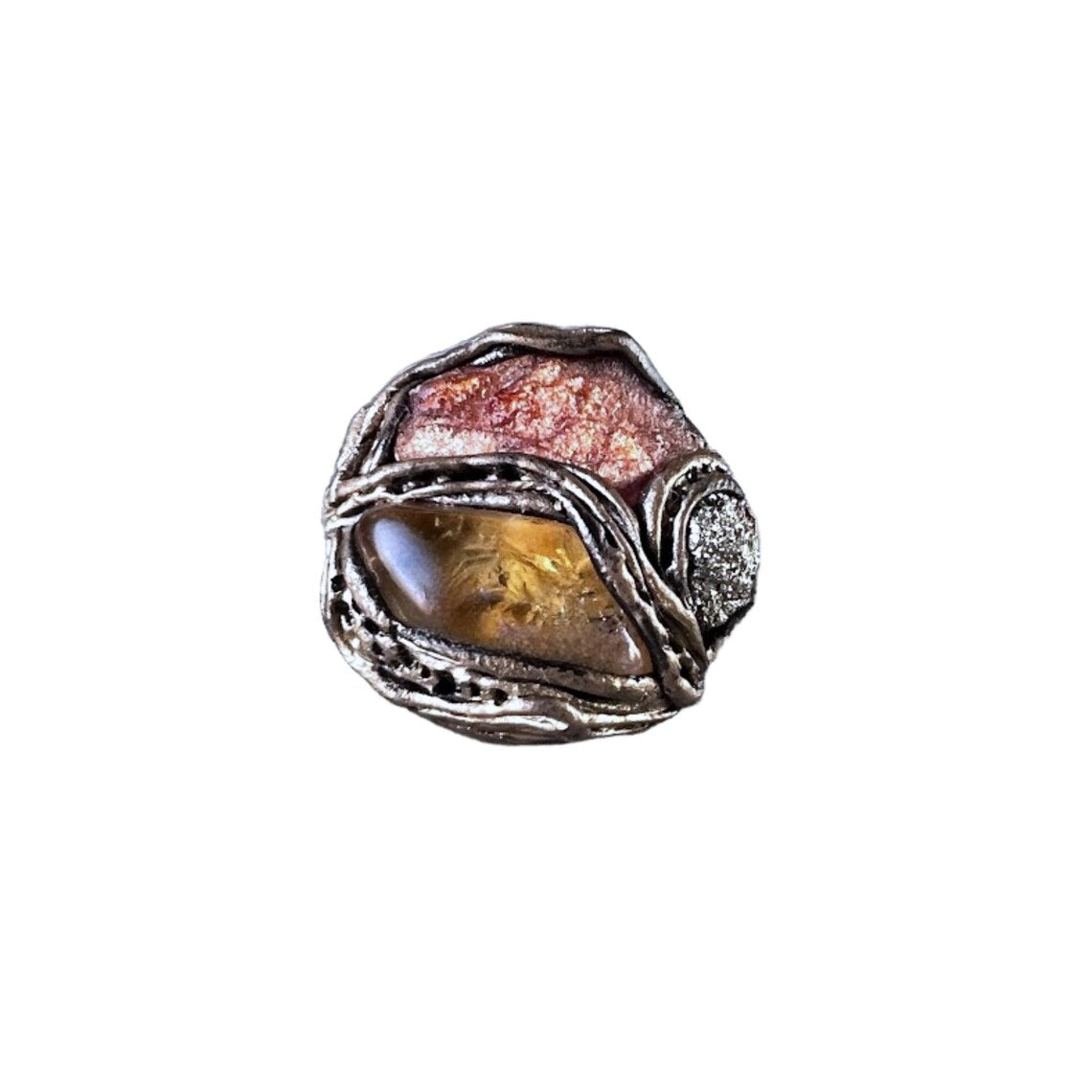 Citrine, Sunstone & Pyrite Ring - Amulet  Crystal Ring.