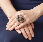 Citrine, Sunstone & Pyrite Ring - Amulet  Crystal Ring.